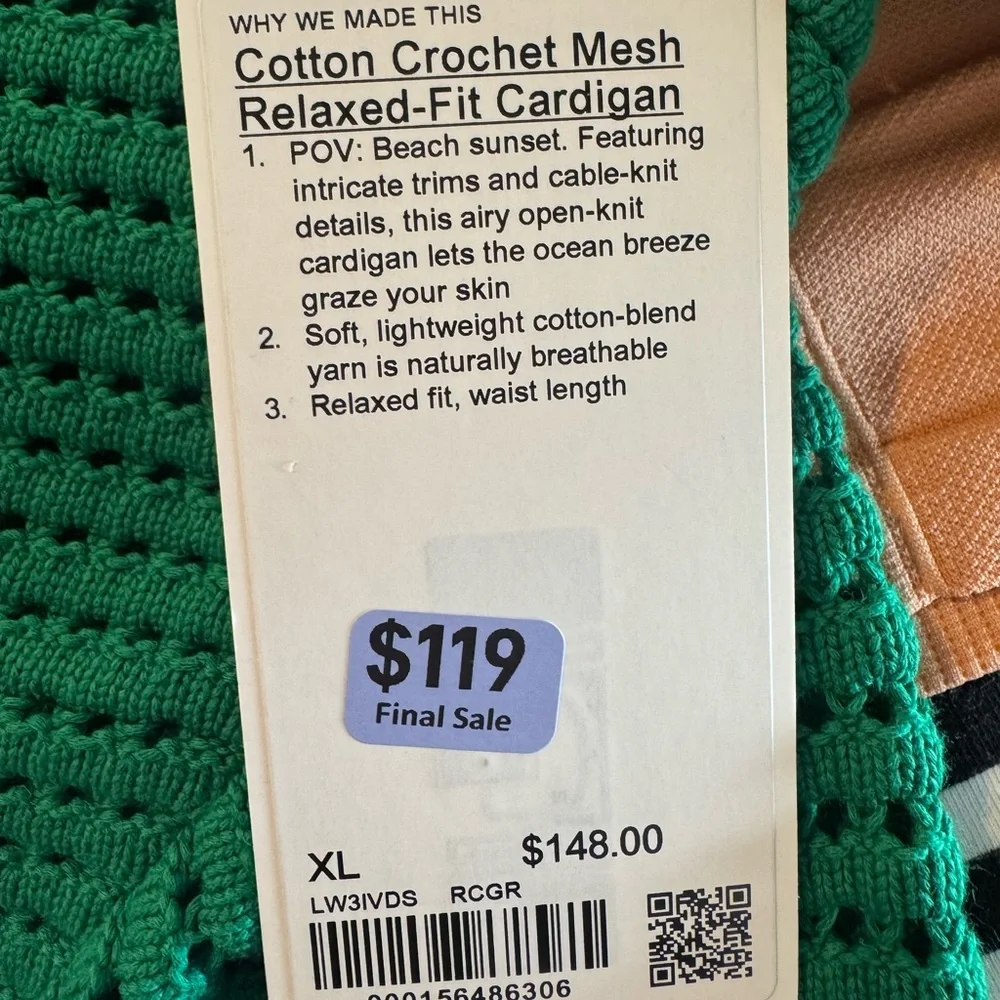 NWT Lululemon Cotton Crochet Mesh Relaxed-Fit Cardigan Sz XL - Picture 7 of 7